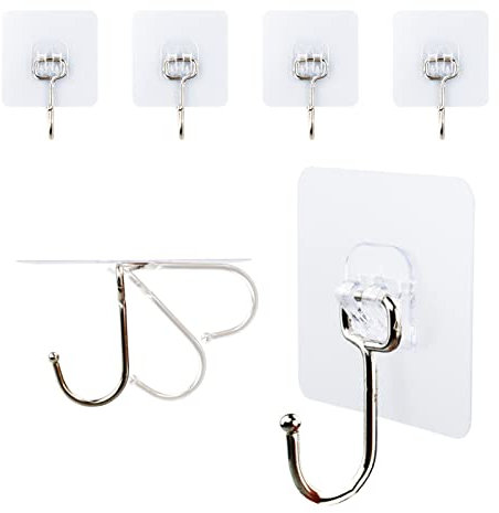 5 Pack Adhesive Wall Hooks Heavy Duty with Stainless Steel Hooks 2kg (Max) Nail Free Self Adhesive Hooks Practical Strong Ceiling Hooks for Bathroom Kitchen Office 