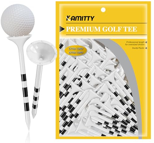 Kamitty Golf Tees Plastic, Unbreakable Golf Tees 3 1/4 Pack of 50 with Big Cup & 8 Prongs, (Color Rings 50 Pack)