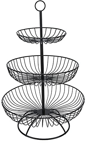 Deosdum Corbeille à Fruits en Métal à 3 Niveaux, Corbeille à Fruits, Panier de Rangement pour Légumes, Présentoir à Fruits, Porte-Fruits pour Comptoir de Cuisine et Suspension(Le Noir)