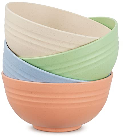 Chuboir Cereal Bowls, Set of 4, Unbreakable Breakfast Bowls, Large Capacity 24 oz, Plastic Lightweight Snack Pasta Bowls for Salad Travel Picnic Camping, Microwave & Dishwasher Safe