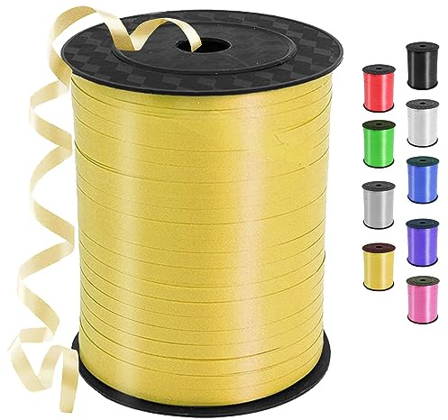 Cinta de Regalo de Oro, 500 Yardas/450 m - Ideal para Globos, Rizar y Envolver Regalos, Fiestas y Decoración de Boda