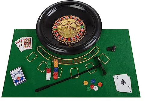 MObyat 16 Zoll Roulette Rad Set Russisches Roulette Spiel Set mit Plattenspieler Chips Tischdecke Spielkarten für einen Spieleabend zu Hause