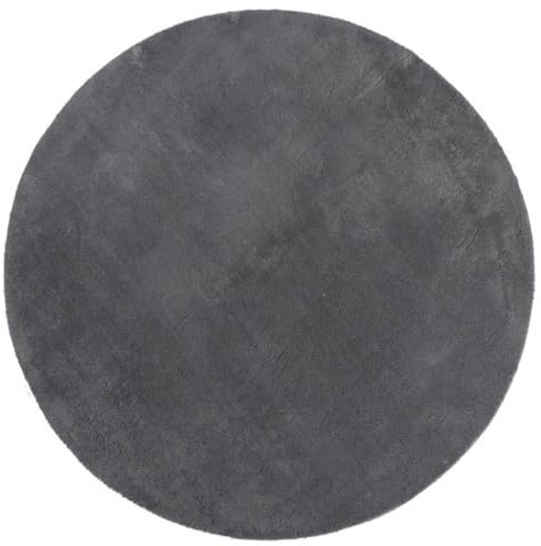 vidaXL Round Soft Short Pile Rug - 100% Polyester, Non-Slip Backing, Anthracite, Machine Washable - Versatile for Living Room, Bedroom, Office - Ø 80 cm