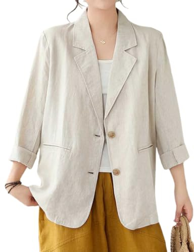 Linen Blazer Women Business Casual Linen Jackets Lightweight Spring Summer Blazer 2025 Office Work Corporate Attire Cardigan Top, Beige, M