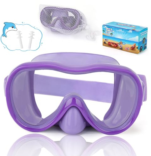 Simglasögon för barn, snorkelmask, dykmask, simglasögon med nässkydd och breda elastiska remmar, skydd med nätväska och öronproppar