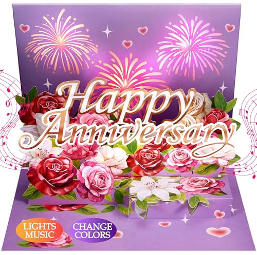 Airpark Anniversary Card with Music & Lights, 3D Pop Up Happy Anniversary Cards for Him Her Husband Wife Men Women, Ideal Gift for Wedding Anniversary, Couples and Valentine’s Day