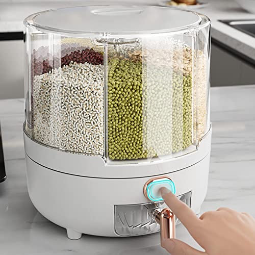 Cocoarm Rotating Food Dispenser PP Plastic Grain Dispenser 360 Degree Rotating Cereal Dispenser 6 Compartments Rage Container with 6 Compartments Rotating Kitchen Storage (Large)