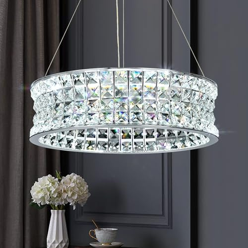 AOOCHOK Moderna araña de cristal para el comedor, lámparas colgantes de LED cromo, lámpara colgante redonda de cristal para comedor, pasillo, balcón, isla de cocina, Φ40 cm