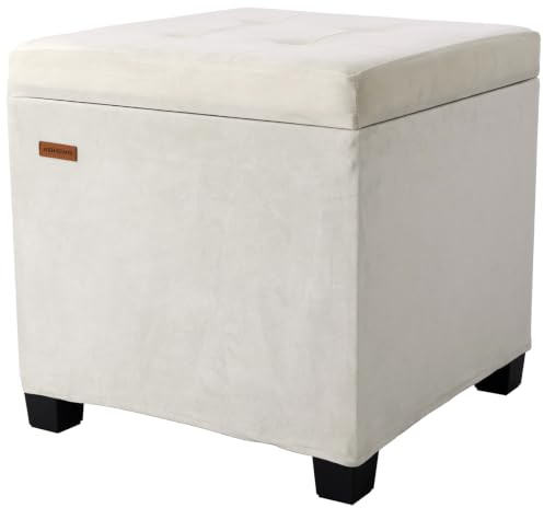 ABHENG 17.7 inches Velvet turfed Ottomans Cube with Legs, Metal-Framed Square Linen Storage Ottoman Foot Rest Stool Holds 770 LB for Dorm Living Room Bedroom White UASND64W