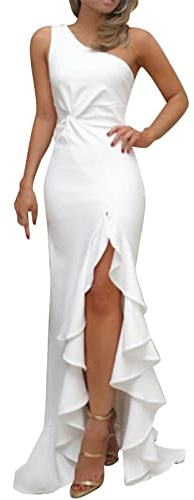 Generic 2025 Women's One-Shoulder Ruffled with Ruffles, Formal Evening Dress, Slim Fit Ladies Sexy Dress White, White, M