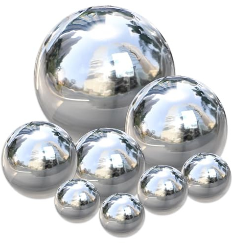 Hanlintk Spiegelkugel Garten Deko - Edelstahl Spiegelkugel f¨¹r Au?enbecken, Pool, Rasen | Reflexionsglobus Dekorativ f¨¹r Fotografie, Einweihungsgeschenke??-8PCS 4.2-15cm Mix GR?SSEN (8, Splitter)