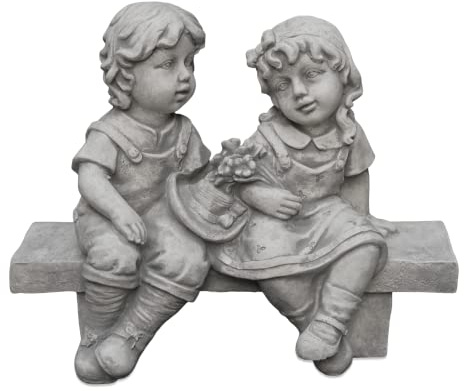 gartendekoparadies.de Magnifique Figure d’Enfant Massive sur Le Banc en Pierre reconstituée, résistant au Gel