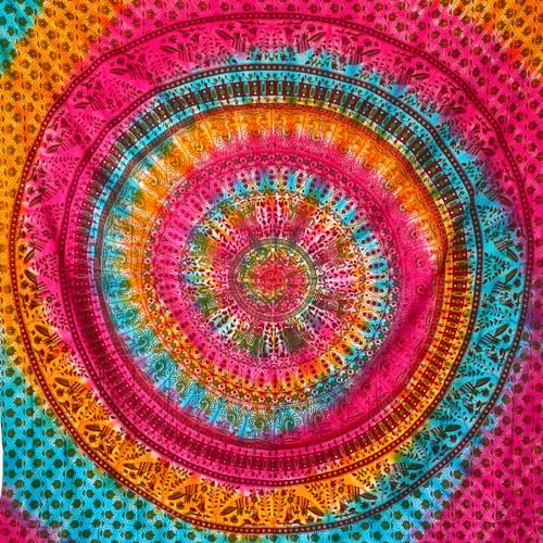MOMOMUS Mandala Wandteppich Hippie, Boho oder Psychedelic XXL - Tie-Dye, 100% Baumwolle, Einzigartige Muster - Mehrfarbig, 210X230 cm