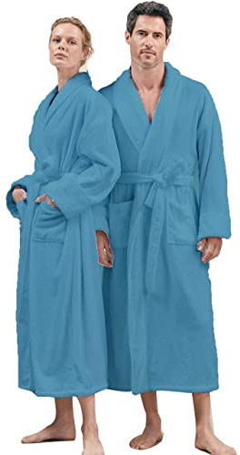 Unisex 100% Egyptian Cotton Terry Towel Soft Shawl Collar Dressing Gown Bathrobe for Men Women, Cozy Gown for Ladies & Men (Cobalt Blue, x_l)