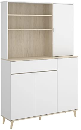 DEKIT GRUPO RIMOBEL WOK -MUEBLE AUXILIAR DE COCINA CON ALMACENAJE - 191x120x40 cm - BLANCO / NATURAL