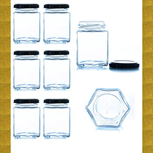 Esencia Andalusí Tarros de Cristal para Conservas con Tapa de Rosca 250 ml tarro almacenamiento, Bote hermético, Tarro cristal hexagonal, frasco (6 unidades)