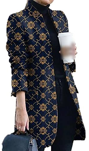 KeYIlowys OtoñO/Invierno Abrigo De Lana Estampado Cuello Alto Mujer