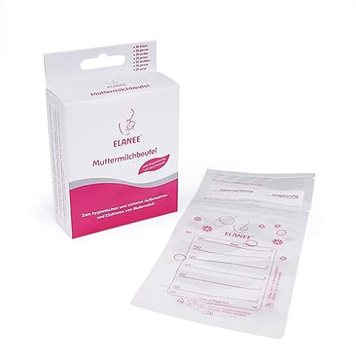 ELANEE Muttermilchbeutel, aufbewahren & einfrieren von Muttermilch, geschmacksneutral und vorsterilisiert, doppelter Sicherheitsverschluss,20 Stück, mit Standfuß (711-00)