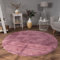 Paco Home Teppich Wohnzimmer Kunstfell weich waschbar modern elegant pflegeleicht Felloptik Uni Seidenglanz flauschig Kurzflor, Grösse:160 cm Rund, Farbe:Lila Rosa