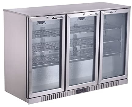 METRO Professional Arrière bar 3 portes GBC 3003S, inox/aluminium/verre, 135 x 53 x 86,5 cm, 308 L, froid ventilé, 160 W, avec serrure, argenté