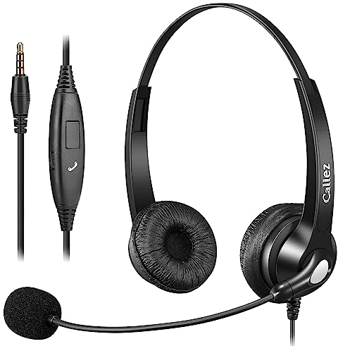 Callez Auriculares PC con Micrófono Cancelación de Ruido, Cascos Estéreo Jack de 3,5mm con Cable para iPhone Móviles Ordenador Portátil Call Center Oficina Skype Zoom, Control en Línea, Chat Claro