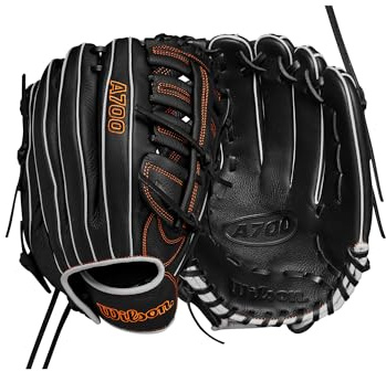 Wilson 2024 A700 - Guante de béisbol de 12.5 pulgadas, negro/plateado/naranja, para lanzamiento de mano izquierda