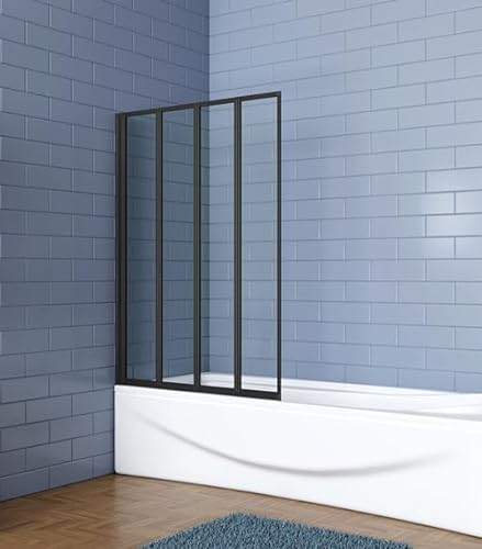Aica Sanitär Badewannenaufsatz Dusche Duschabtrennung Duschwand für Badewanne,Schwarz,4-tlg,Faltwand,90cm