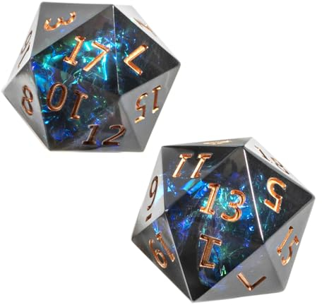 Yourandoll 2 STÜCKE Polyedrische Würfel D20 Würfel 22mm Resin Dice Spielwürfel for DND RPG Brettspiel Kartenspiel (Schwarz Grün)