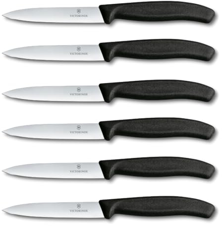 Victorinox Swiss Classic, Set profesional de cuchillos para verdura, 6 piezas, cuchillo universal, punta, hoja afilada, 10 cm, mango de plástico robusto, negro