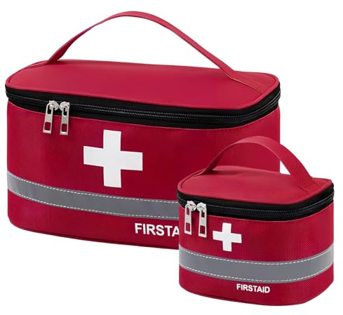 Colexy 2PCS Bolsa para Medicamentos, Botiquín Médico Vacío, Botiquín de Primeros Auxilios, Bolsas de Medicamentos de Gran Capacidad para Oficina Hogar Deportes Viajes Senderismo Camping (Rojo)