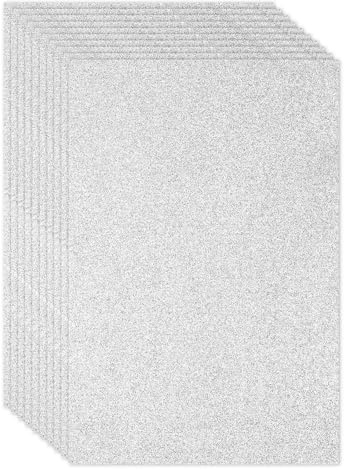 PATIKIL Tono Argento Luccicante Foglio Schiuma Glitter Eva 11 x 8 Spessore 2mm Spessore Eva Schiuma Adesivi Fogli Gomma Feltro Glitterato Scintillante per Progetti Fai da Te, 10Pz