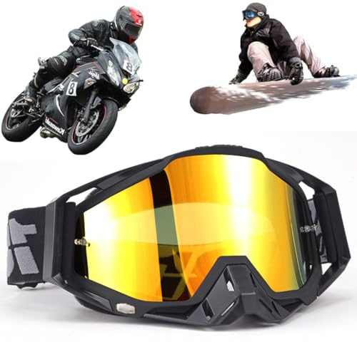 Yoihuqi Gafas Esquí, Gafas Moto Polvo, Gafas Snowboard Espejo, Dirt Bike Off-Road Goggles, Prueba Viento a Prueba de Polvo Gafas, para Bicicletas Montaña, Esquís o Cascos Abiertos