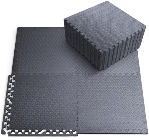 KAYMAN8 Pack (60x60 cm) Gym Floor Nonslip Mats, Interlocking, EVA Foam Exercise Floor Tiles for Home Workouts, Studio, Weights, Exercise and Yoga, Grey, 31 sq ft