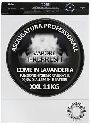 Haier I-Pro Serie 5 Asciugatrice 11 Kg, Libera Installazione, Carica Frontale, Classe C, 11 programmi, Partenza Programmabile, Vapore, AxLxP 85x59,6x65 Bianca - HD110-A3959E-IT