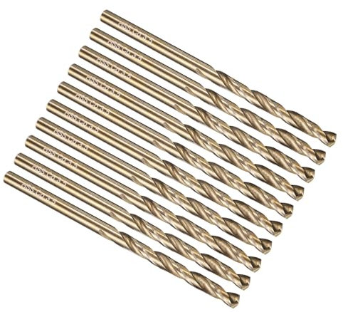 PATIKIL 3.5mm Drill Bit, Jobber Straight Shank M35 Cobalt 5% High-Speed Steel 135° Gold Finish for Stainless Steel Hard Metal - 10 Pack