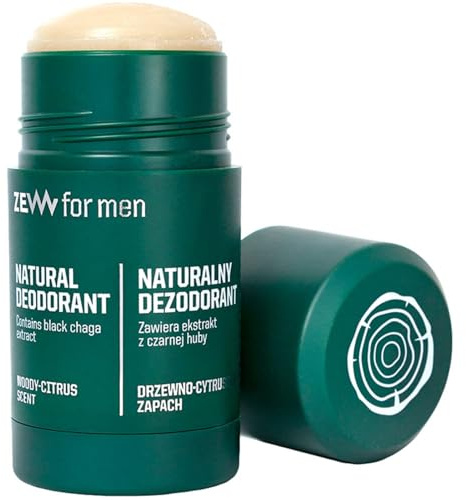 ZEW for Men Desodorante natural en barra con hub negro para hombres 80 g | Desodorante masculino | 97% de ingredientes naturales | Aroma a madera y cítricos | Protección contra el sudor 24 horas