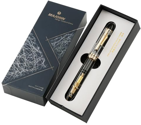 erofa Majohn P140 - Penna stilografica O.8, pennino medio, riempimento a stantuffo, grande capacità, in acrilico trasparente, penna regalo con scatola