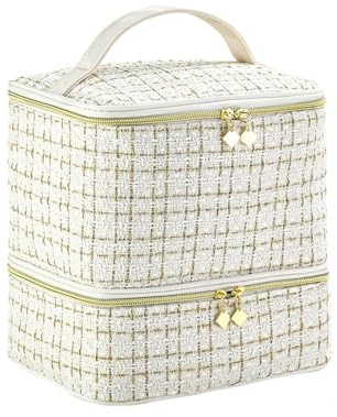 Nail Polish Organizer Holds 30 Bottles (15ml) and 1 Nail Light Nail Polish Carrying Case with Storage Pockets for Manicure Tools Double Layer Storage Travel Bag (White-A)