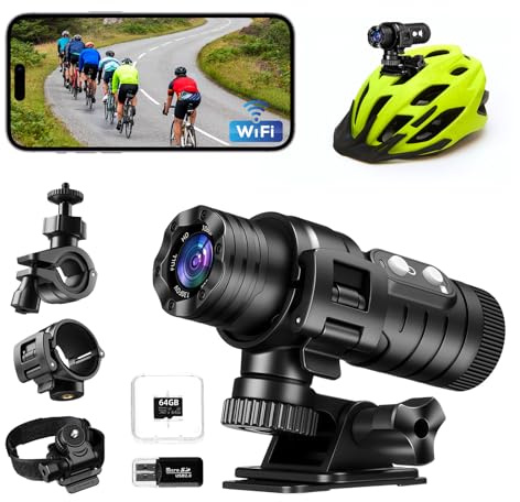 AIKER Dashcam Moto Profesional,Camara para Moto WiFi Mejorada Resistente Agua IP66,1080PHD&120°Gran Angular Camara Deportiva,Nivelación Automática De Cámaras Cascos De Motocicleta,Fácil De Conectar
