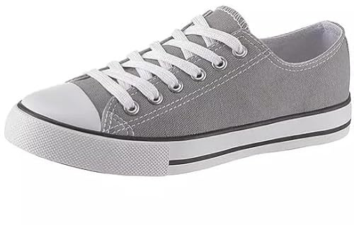 Women's Ladies Girls Canvas Low Top Lace Up Trainers Sneakers Pumps Plimsolls Size UK 3-8 (Light Grey, UK Footwear Size System, Adult, Women, Numeric, Medium, 8)