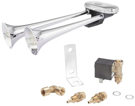 HELLA 3PB 005 411-901 Fanfare - 24V - 116dB(A) - 311Hz-349Hz - Tiefton/Hochton - elektrisch-pneumatisch - ECE - silber - geschraubt - Stecker: Flachstecker - Set - Menge: 1