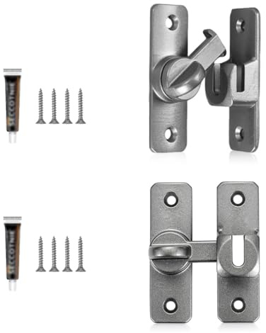 HASLED VLot de 2 Loquets Verrous pour Porte Coulissante, Loquet en Alliage d'Aluminium - Verrouillage 90° et 180°, Installation Vis ou Adhésif, pour Porte Intérieure, Placard