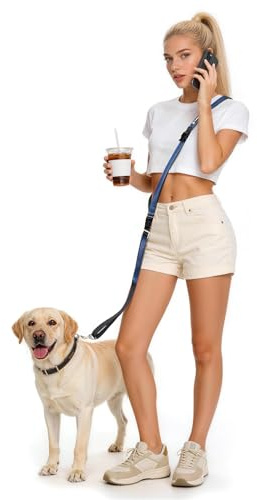 Pudiwind Reinforced Crossbody Dog Leash, 4–6ft Adjustable Multifunction Leash with Dual Padded Handles, Durable Nylon Lead Featuring Solid Metal Clips for Daily City & Park Walking