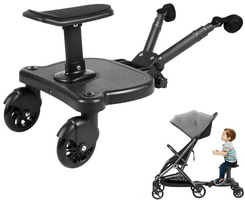 TONFEION Planche Poussette Universelle avec Siège Amovible, Marche Pied Poussette pour Enfants de 3 à 7 Ans, Skate Poussette pour Deuxième Enfant avec Sangle de Suspension, Charge 25kg