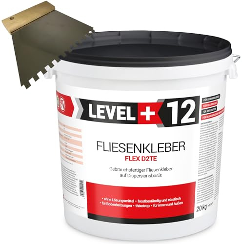 Level Plus 12 färdig kakellim 20 kg tandspatel 6 mm rostfritt stål stenlim flexmurbruk vit dispersionslim SET RM12
