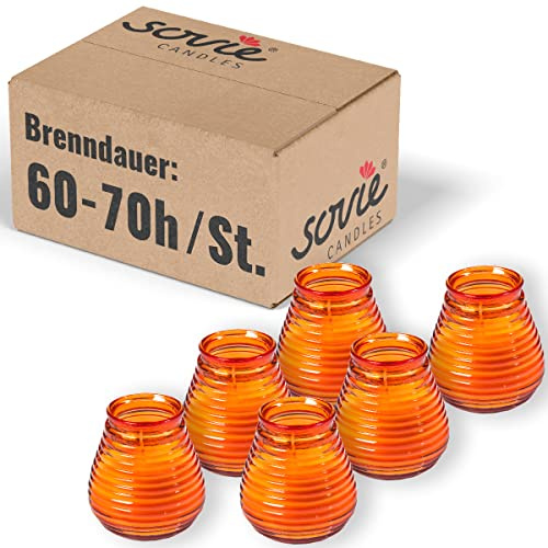 Sovie CANDLES Glaswindlicht Flairlight ORANGE 6er Set – Edle Kerzen im Glas – ca. 60–70 Std Brenndauer – Warme Deko & stilvolles Licht - Kerzen Deko Innen & Außen