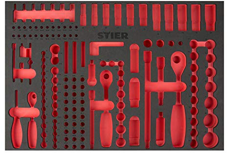 STIER Weichschaumeinlage (EVA) für Steckschlüssel-Satz 179-teilig, leer, für Werkbank und Werkstattwagen, 570 x 400 x 30 mm, mit eingefrästen Schnellfinder-Labels