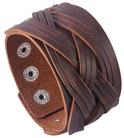 GelConnie Leather Cuff Bracelet Punk Braided Bracelets Rock Leather Wristbands Religious Gothic Adjustable Wrap Bracelet for Men, Women LPB302-Brown