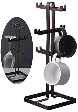 Tassenbaum mit 12 Haken für Tassen, Becher, Stielgläser, für 6 Weingläser, braun