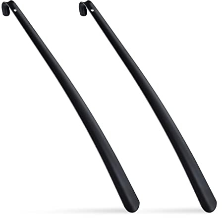 Relaxdays 2X Set Calzascarpe in Metallo, Stabile, Calzanti Lunghi 58 cm, Ausilio per Indossare Le Scarpe, Nero